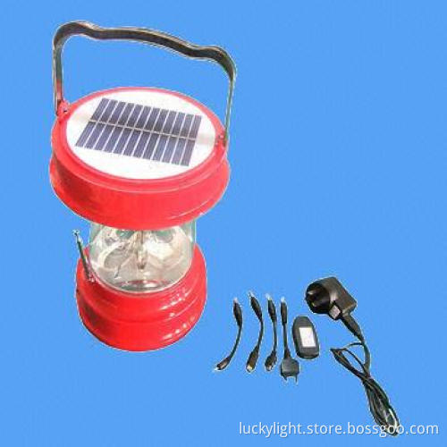 Rechargeable Solar LED Camping Light with FM Radio, USB Charger for Mobile Phones